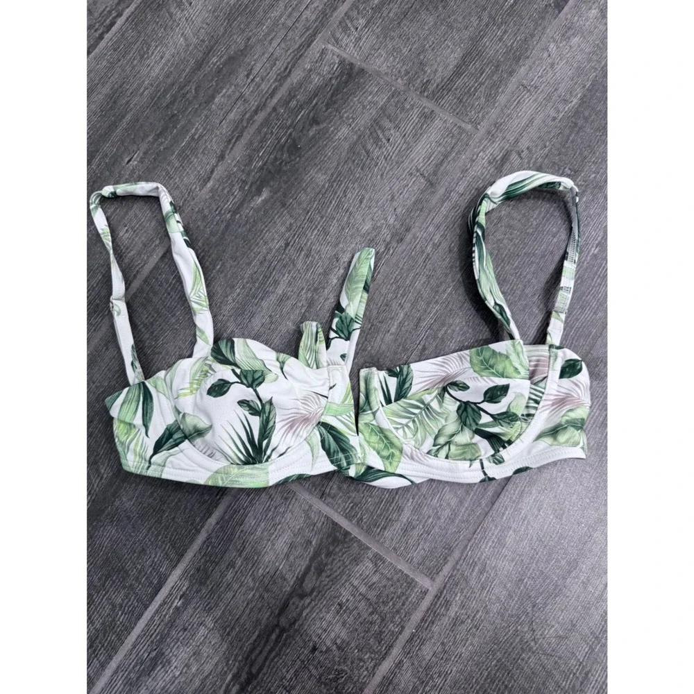 Monday Swimwear Clovelly Bikini Top Palm Leaf Print Green White Underwire Size P